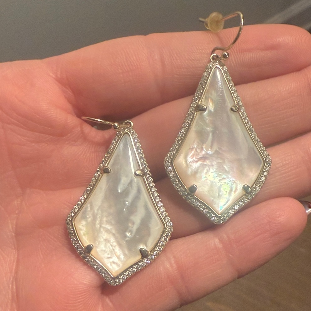 Kendra Scott Silver and Cream Drop Earrings - Picture 3 of 5